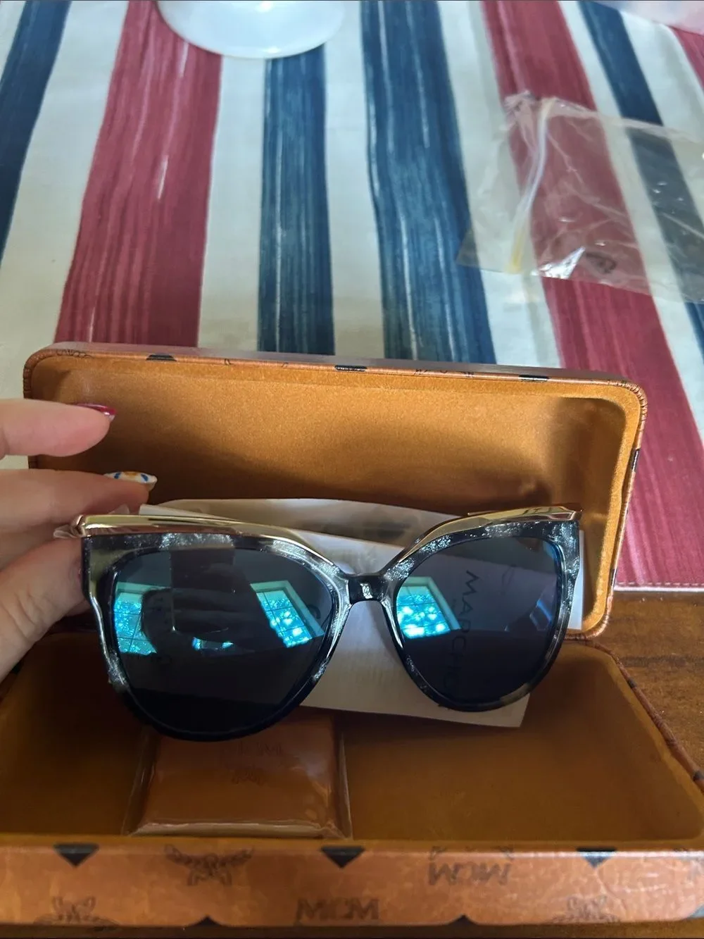 MCM glasses new with Cognac Visetos Long Wallet with Gold Plaque
